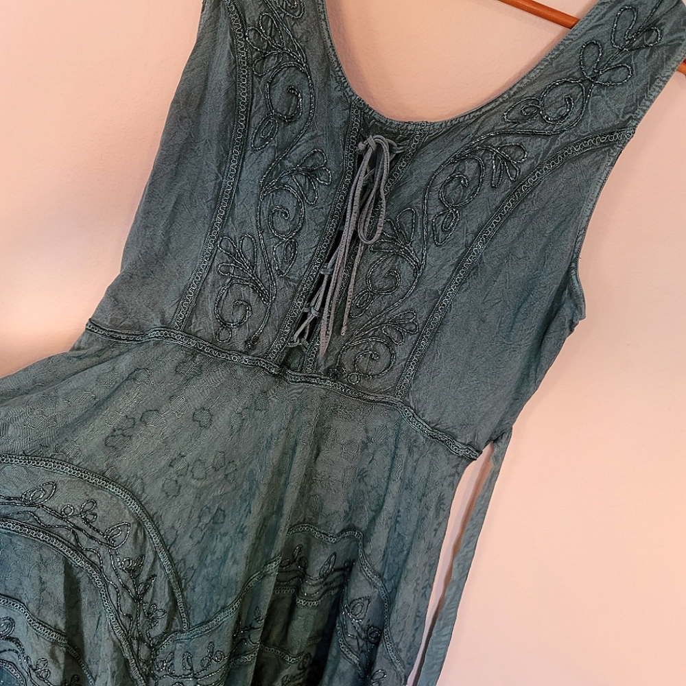 Boho teal beaded summer dress